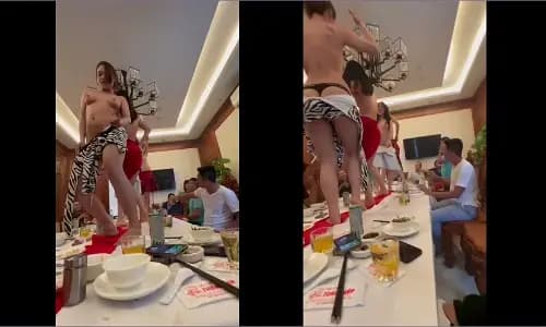 Các em gái nhảy khỏa thân trên bàn tiệc